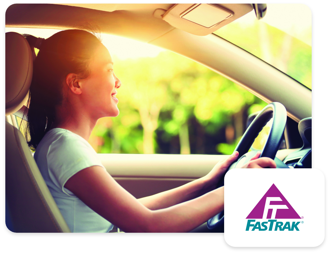 Person driving with FasTrak Logo